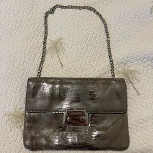 Michael Kors Sloan Metallic Gunmetal Silver Python Shoulder Bag/clutch